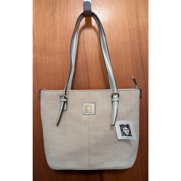 Anne Klein Perfect Tote Medium Size Bag Purse Beige Gold Silver 12"x10" NWT New - Picture 1 of 11
